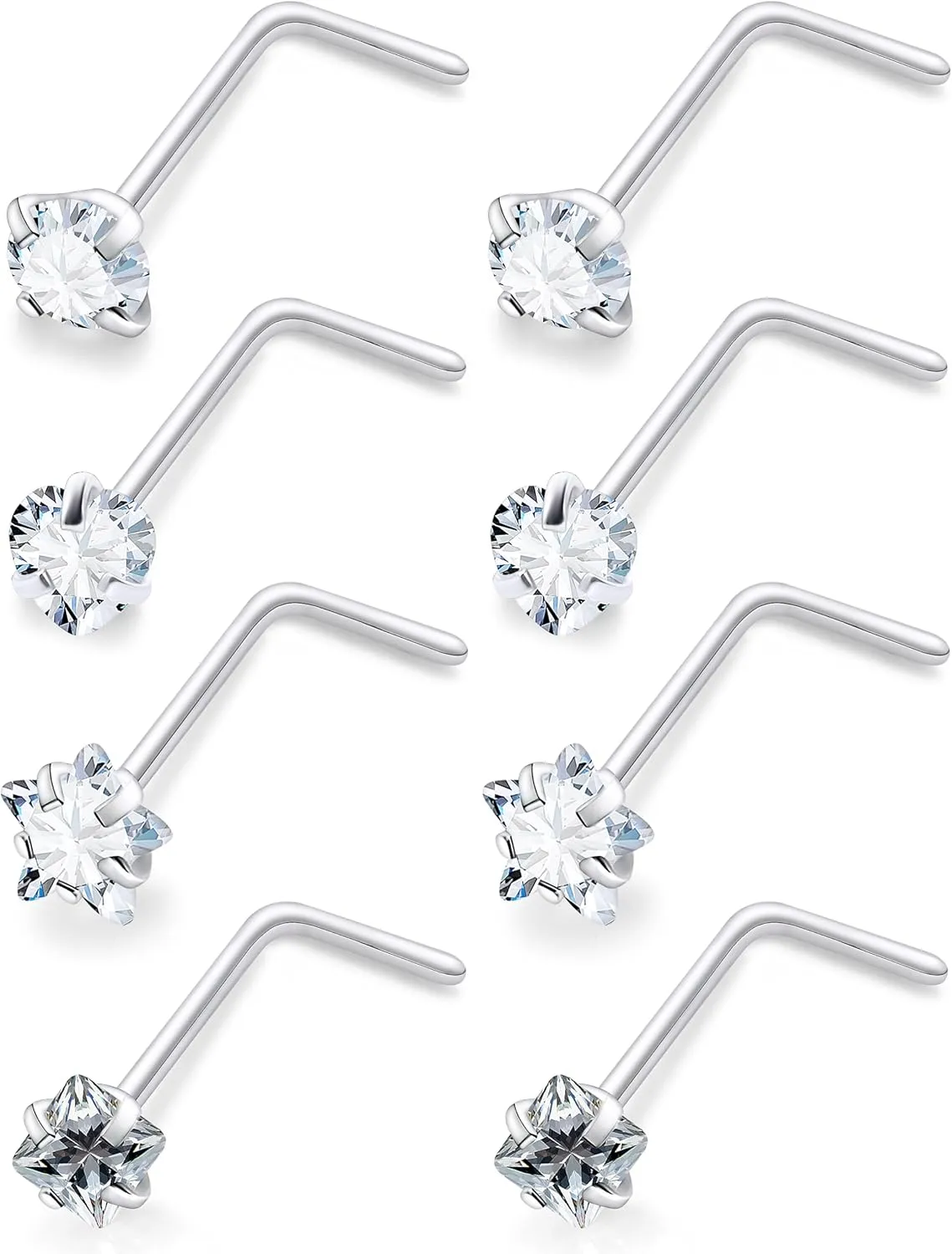 18G 20G Nose Rings Studs Piercing Jewelry For Women Men 316L Surgical Steel Round Square Heart Star Cubic Zirconia Nose Rings Studs Nostrial Piercing Jewelry For Women Men Clear Pink CZ 3mm