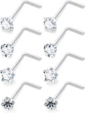 18G 20G Nose Rings Studs Piercing Jewelry For Women Men 316L Surgical Steel Round Square Heart Star Cubic Zirconia Nose Rings Studs Nostrial Piercing Jewelry For Women Men Clear Pink CZ 3mm