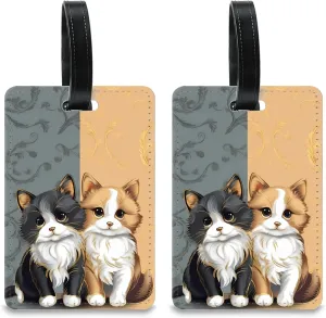 2 Pack GCACE Funny Luggage Tags for Suitcase, with Colorful PU Leather ID Tags for Suitcases,Creative Travel Accessories for Men and Women (Cute Cats)