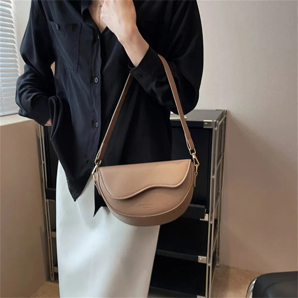 2024 New Pu Leather Women'S Crossbody Bags With Stylish Red Wide Shoulder Strap Fashionable Shoulder Solid Color Underarm Bags