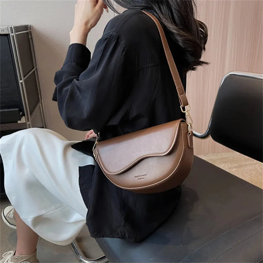 2024 New Pu Leather Women'S Crossbody Bags With Stylish Red Wide Shoulder Strap Fashionable Shoulder Solid Color Underarm Bags