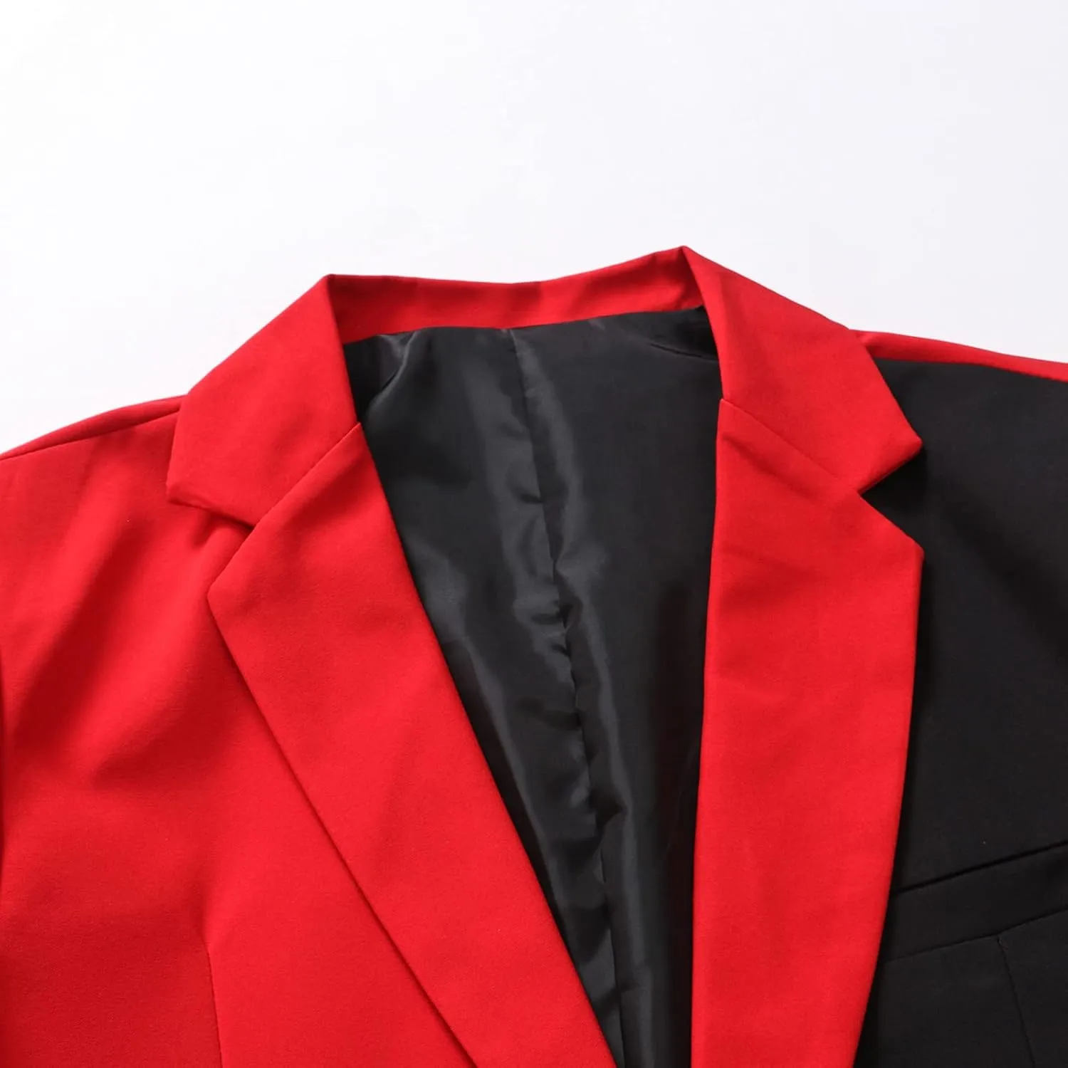 2024 Trendy Blazer for Men Red Black Color Block Casual One Button Suit Jackets Slim Fit Blazer
