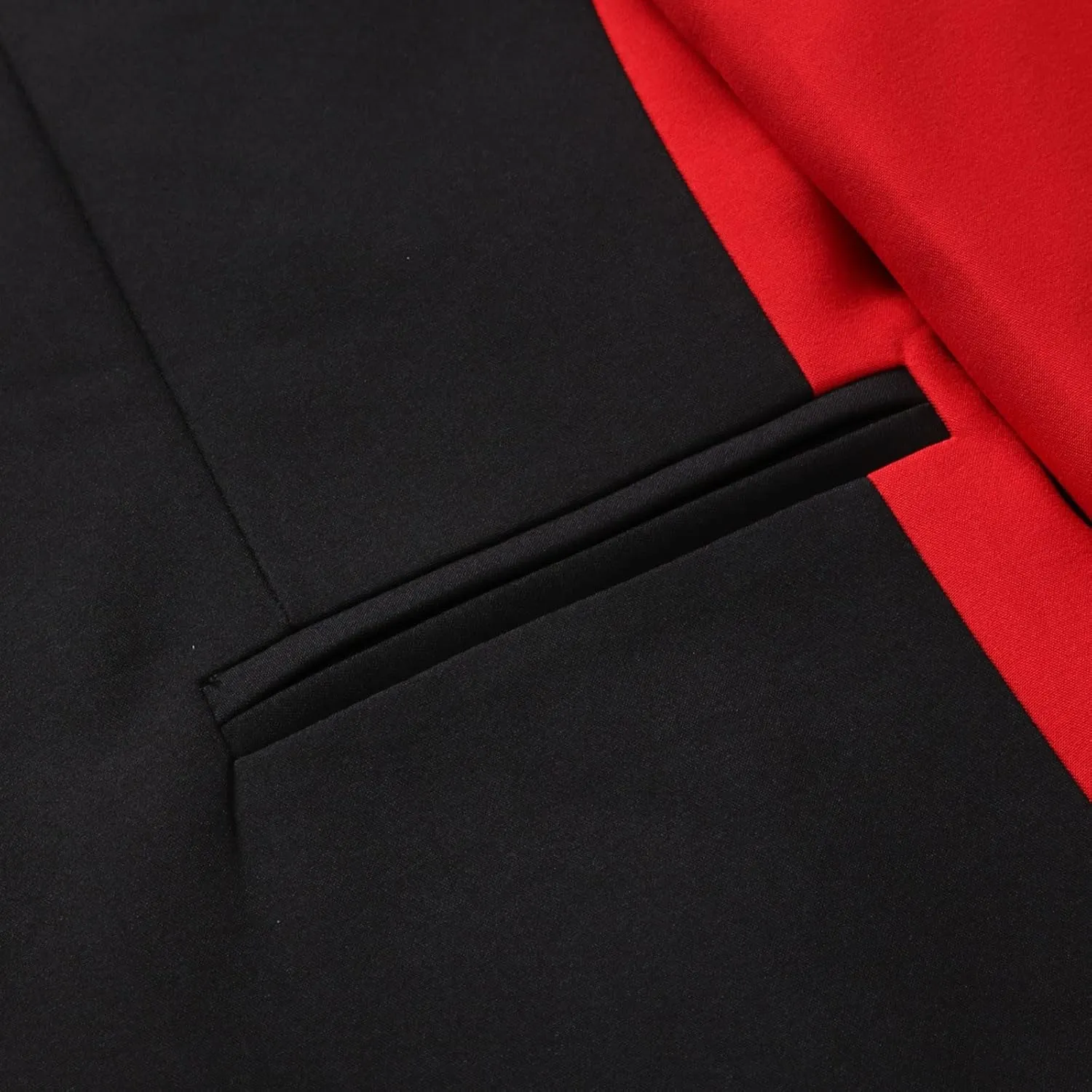 2024 Trendy Blazer for Men Red Black Color Block Casual One Button Suit Jackets Slim Fit Blazer