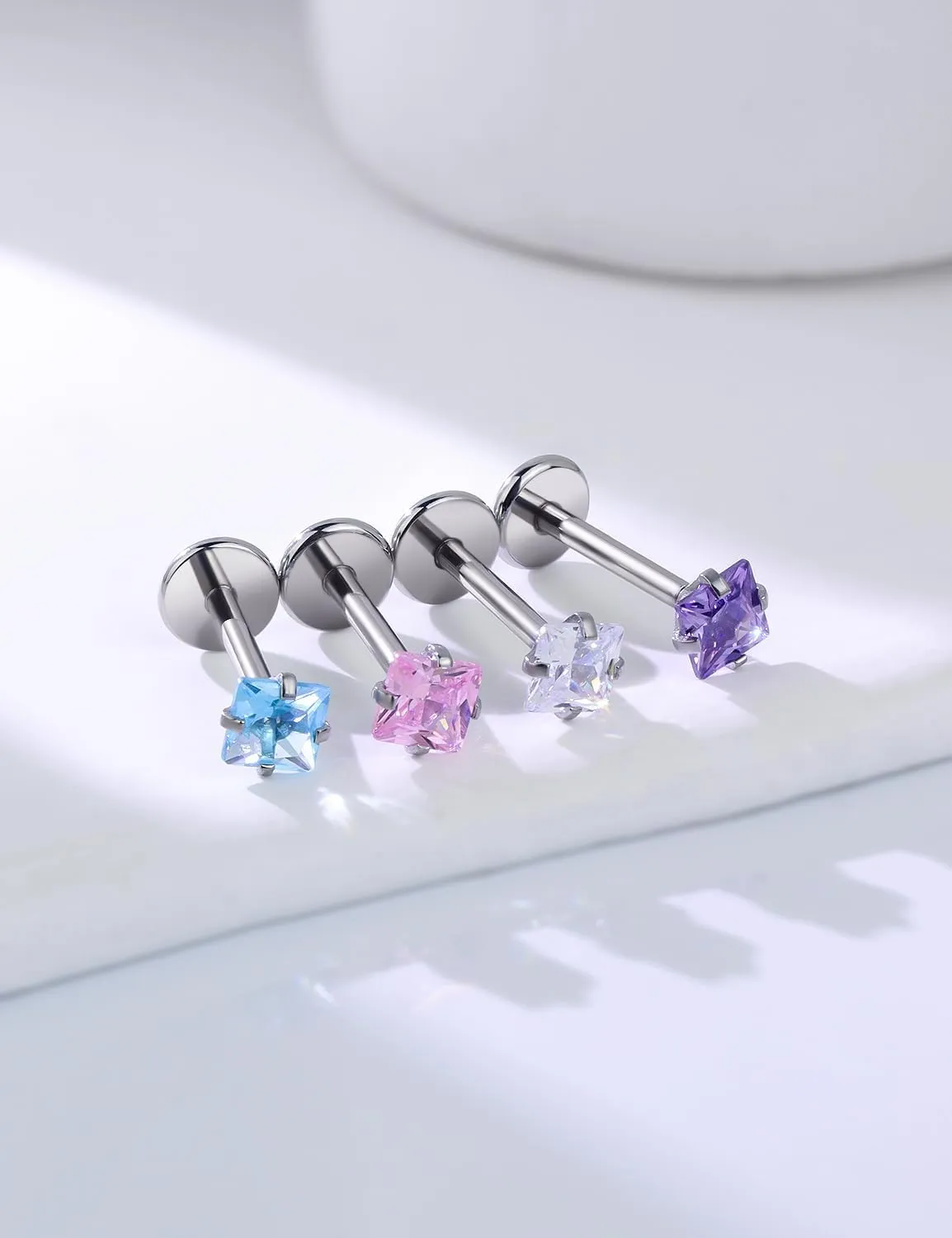20G 18G 16G Threadless Nose Rings Studs Flat Back Earrings Surgical Stainless Steel Opal Nose Rings Stud Tragus Helix Conch Cartilage Earrings Piercing Jewelry For Women Men Hypoallergenic