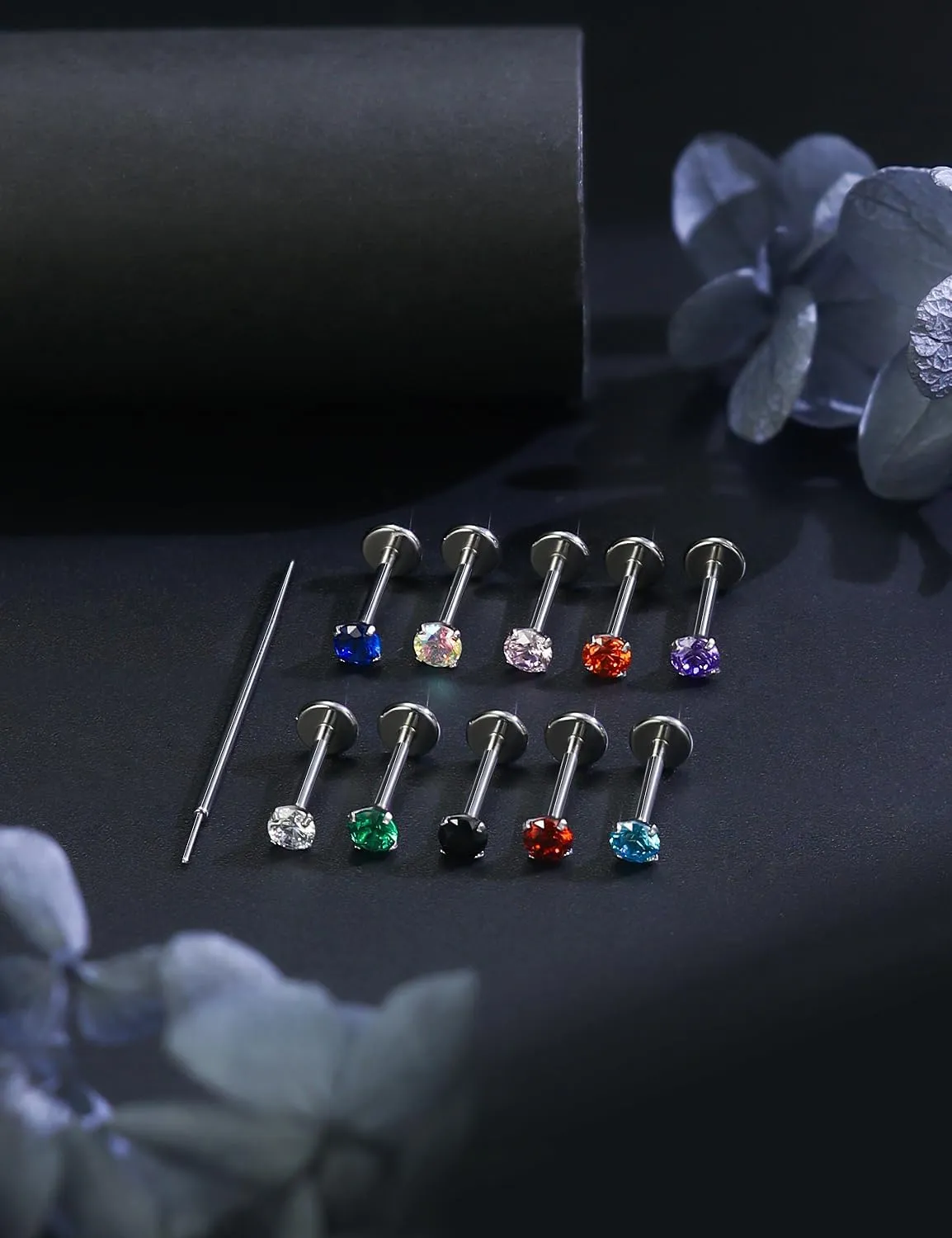 20G 18G 16G Titanium Threadless Flat Back Earrings Nose Ring Studs Tragus Labret Medusa Piercing Jewelry G23 Monroe Lip Ring Snake Bite Forward Helix Conch Cartilage Earrings Piercing Jewelry