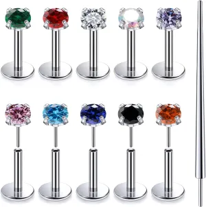 20G 18G 16G Titanium Threadless Flat Back Earrings Nose Ring Studs Tragus Labret Medusa Piercing Jewelry G23 Monroe Lip Ring Snake Bite Forward Helix Conch Cartilage Earrings Piercing Jewelry