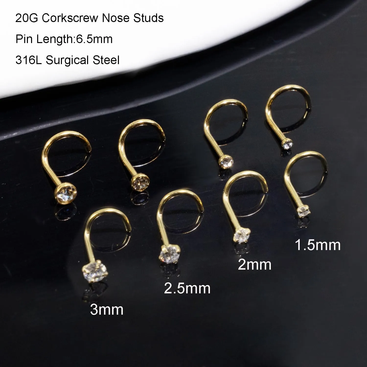 20G Gold Nose Rings Studs: Surgical Steel L Shaped Nose Studs Hypoallergenic Corkscrew Nose Rings Tiny CZ Bone Zircon nose stud set for Women Men (12Pcs)