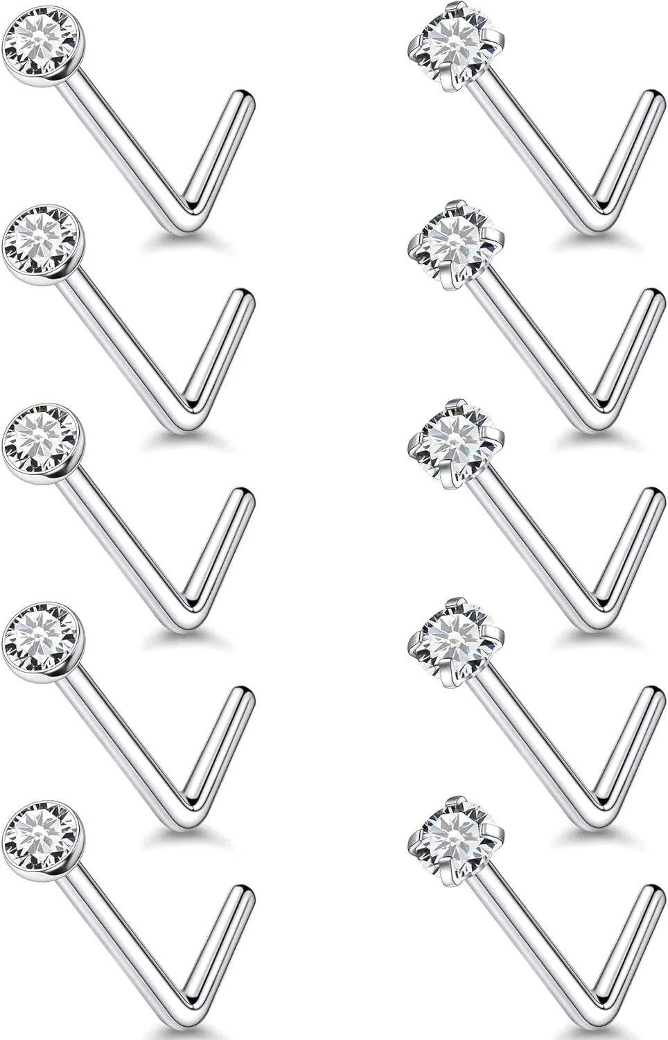 24G 22G 20G 18G Nose Rings Studs Piercing Jewelry For Women Men 316L Stainless Surgical Steel Nose Rings Studs Nostrial Piercing Jewelry for Women Men Diamond CZ 2mm Silver Black Gold