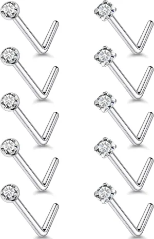 24G 22G 20G 18G Nose Rings Studs Piercing Jewelry For Women Men 316L Stainless Surgical Steel Nose Rings Studs Nostrial Piercing Jewelry for Women Men Diamond CZ 2mm Silver Black Gold