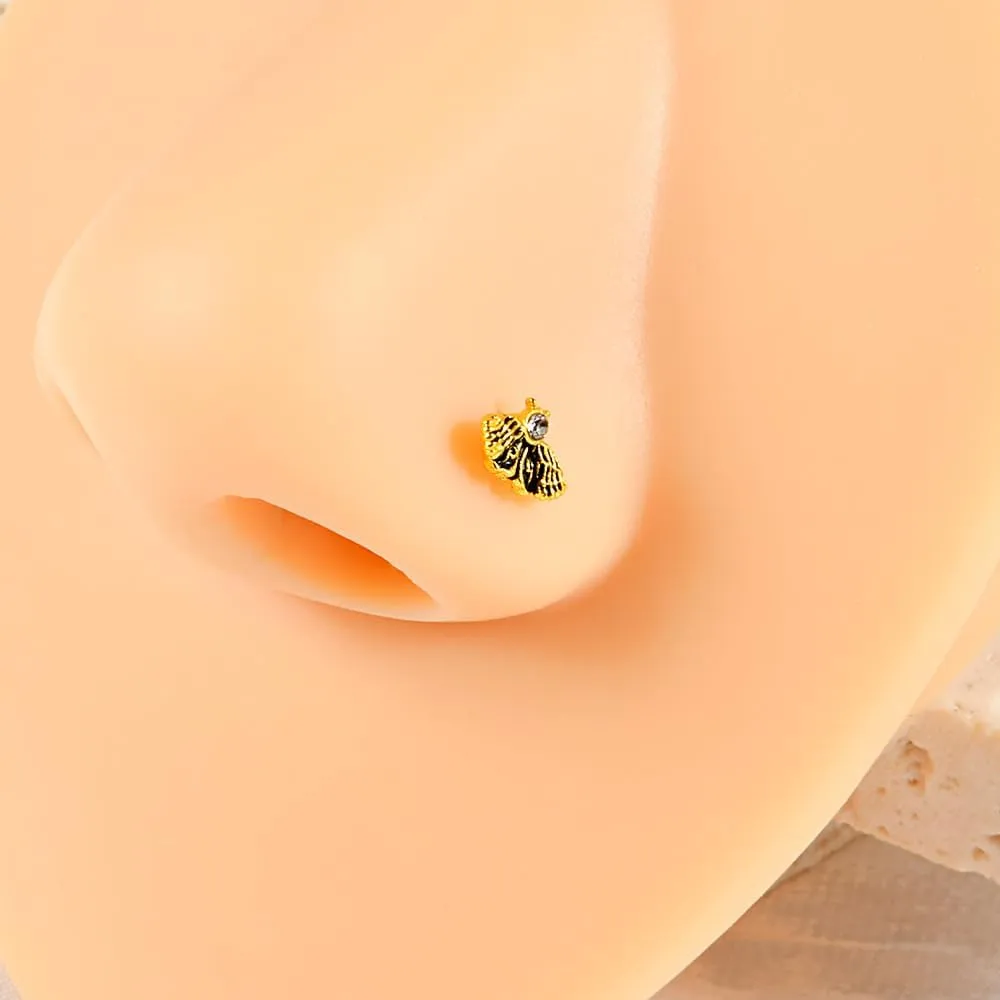 2Pcs 20G Surgical Steel Nose Screw Studs S-Shaped Corkscrew Nose Rings CZ Inlaid Butterfly Bee Nose Studs Rings Nostril Nose Piercing Jewelry for Women