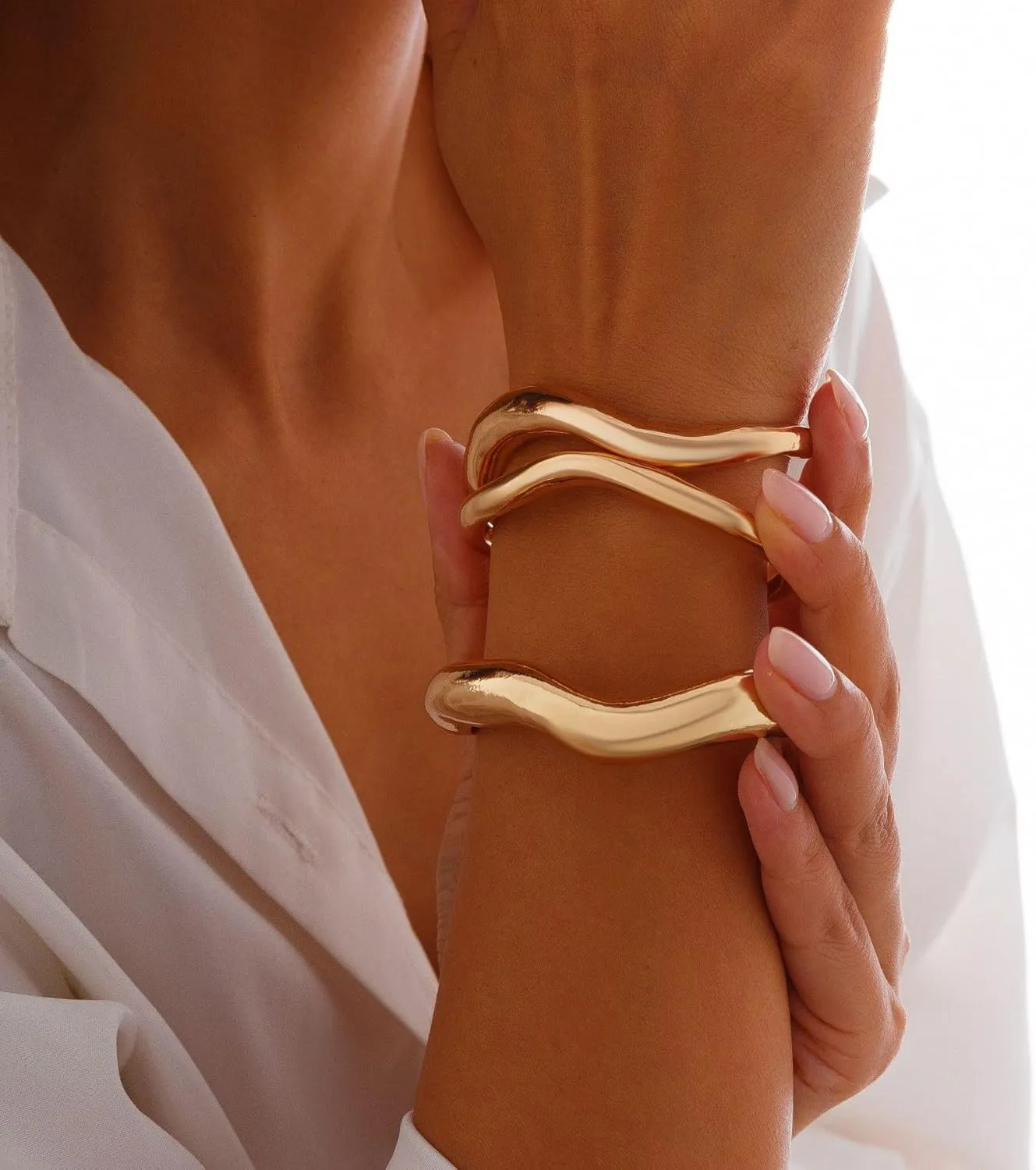 3-8Pcs Gold Bangles for Women Silver Bangles Chunky Bracelets Wrist Cuff Trendy Statement Bangles