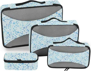 4 Pcs Travel Packing Cubes for Suitcases Blue Leaves Travel Packing Cubes Visible Luggage Cubes Organizers Suitcase Organizer Bags Set