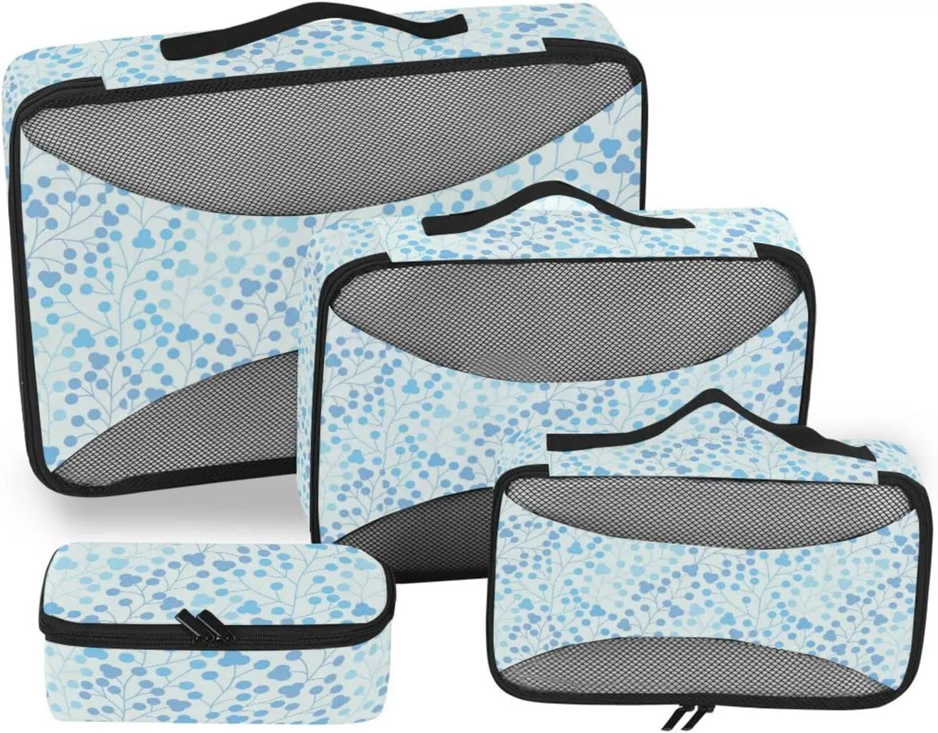 4 Pcs Travel Packing Cubes for Suitcases Blue Leaves Travel Packing Cubes Visible Luggage Cubes Organizers Suitcase Organizer Bags Set