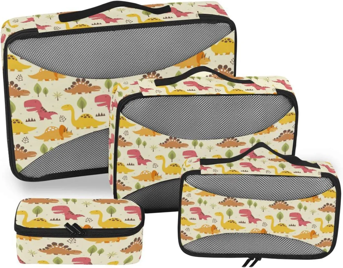4 Pcs Travel Packing Cubes for Suitcases Cute Dinosaurs Cartoon Travel Packing Cubes Visible Luggage Cubes Organizers Suitcase Organizer Bags Set