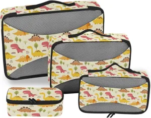 4 Pcs Travel Packing Cubes for Suitcases Cute Dinosaurs Cartoon Travel Packing Cubes Visible Luggage Cubes Organizers Suitcase Organizer Bags Set