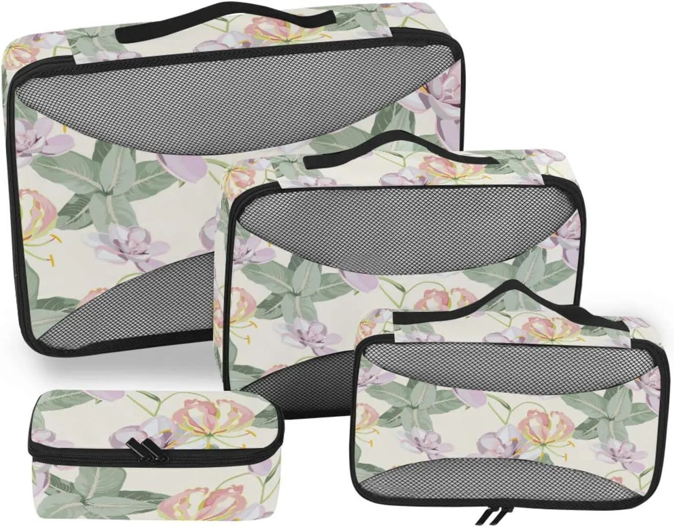 4 Pcs Travel Packing Cubes for Suitcases Flowers Travel Packing Cubes Visible Luggage Cubes Organizers Suitcase Organizer Bags Set