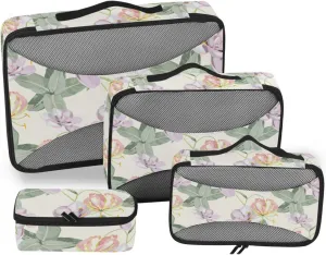 4 Pcs Travel Packing Cubes for Suitcases Flowers Travel Packing Cubes Visible Luggage Cubes Organizers Suitcase Organizer Bags Set