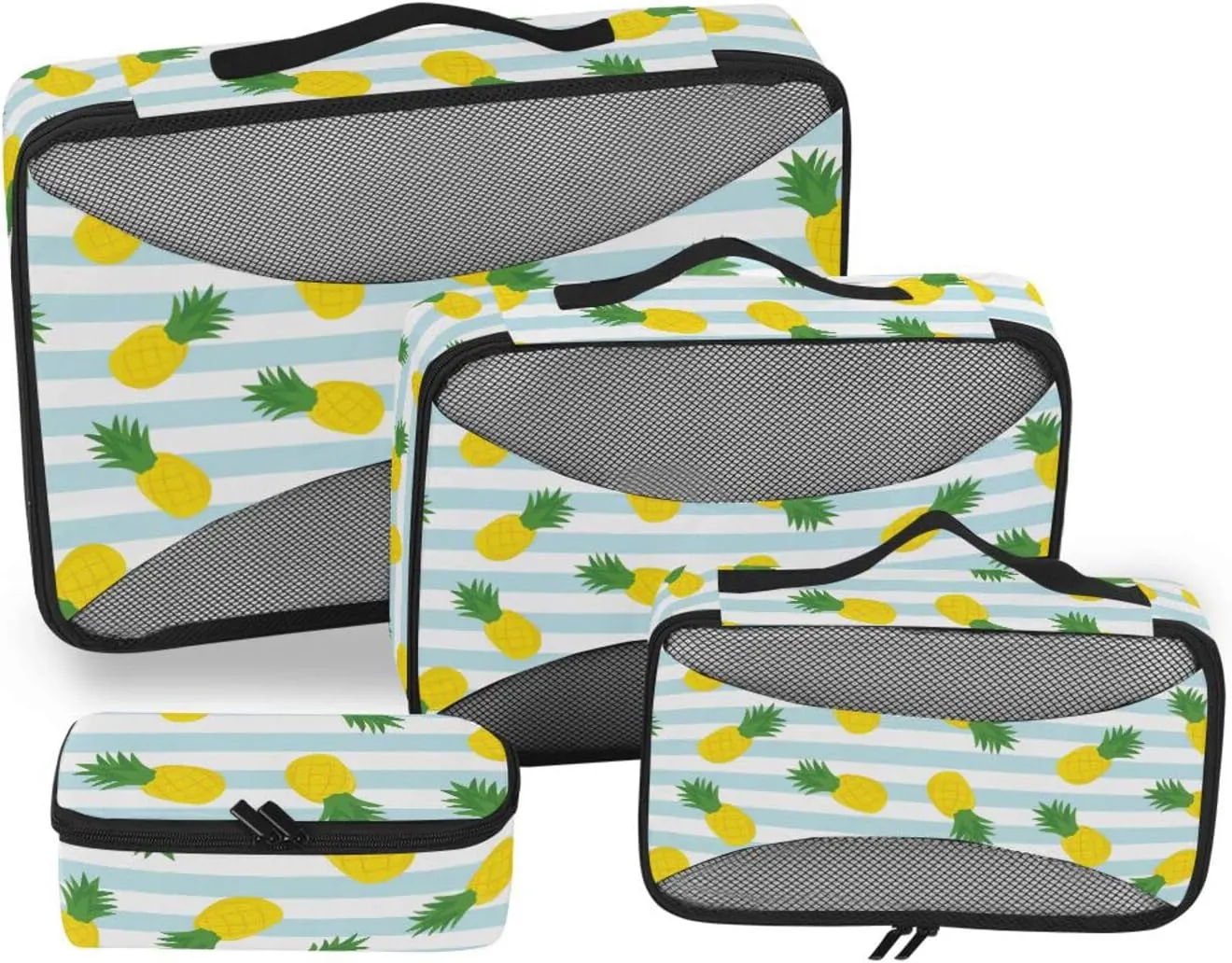 4 Pcs Travel Packing Cubes for Suitcases Pineapple Blue White Stripe Travel Packing Cubes Visible Luggage Cubes Organizers Suitcase Organizer Bags Set