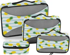 4 Pcs Travel Packing Cubes for Suitcases Pineapple Blue White Stripe Travel Packing Cubes Visible Luggage Cubes Organizers Suitcase Organizer Bags Set