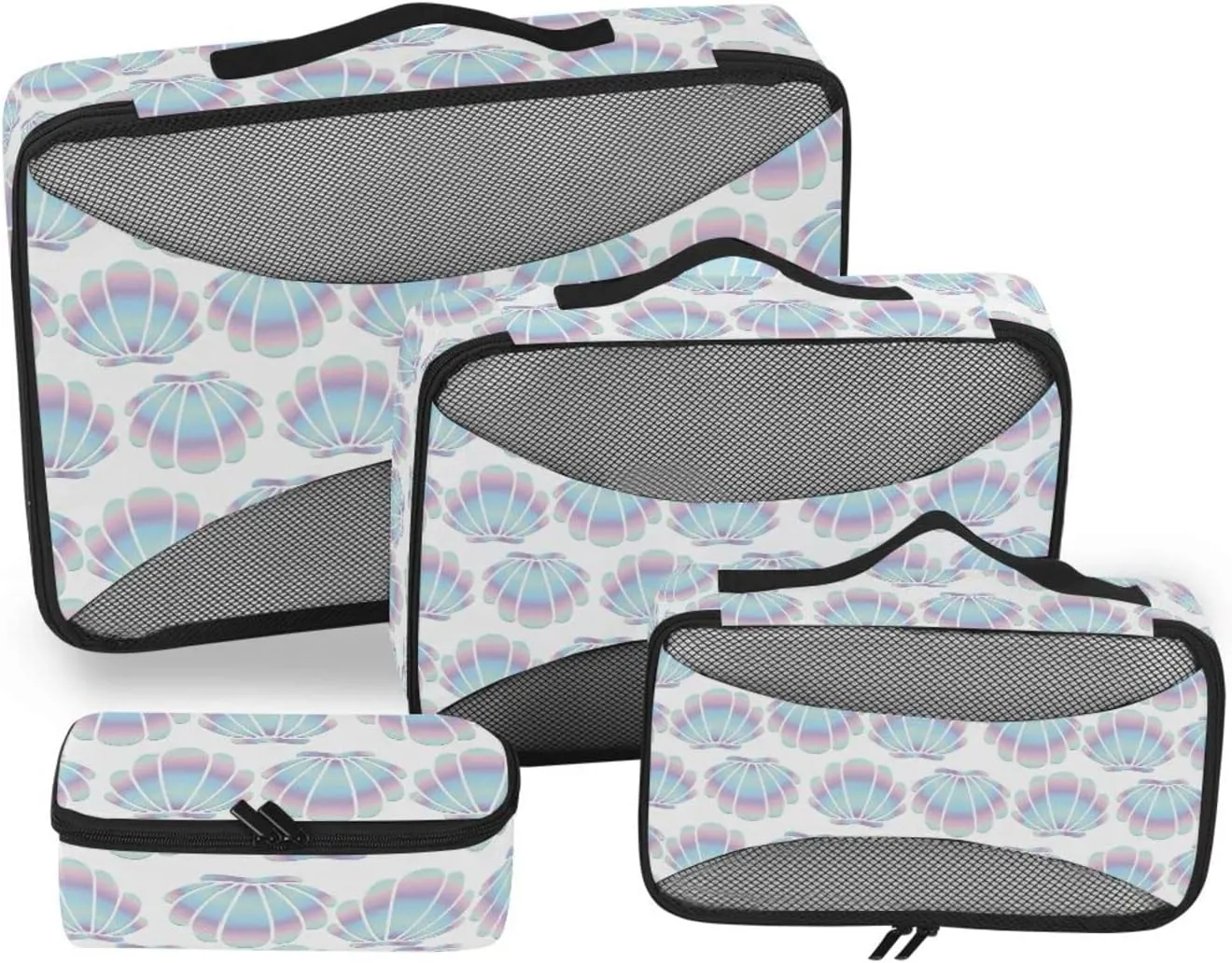 4 Pcs Travel Packing Cubes for Suitcases Seashells Travel Packing Cubes Visible Luggage Cubes Organizers Suitcase Organizer Bags Set