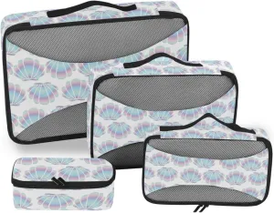 4 Pcs Travel Packing Cubes for Suitcases Seashells Travel Packing Cubes Visible Luggage Cubes Organizers Suitcase Organizer Bags Set
