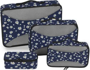 4 Pcs Travel Packing Cubes for Suitcases Vintage Daisy Flowers Travel Packing Cubes Visible Luggage Cubes Organizers Suitcase Organizer Bags Set