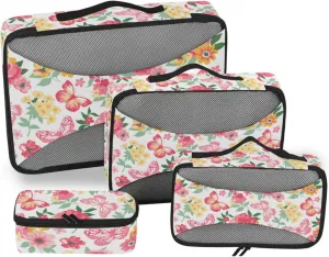 4 Pcs Travel Packing Cubes for Suitcases Watercolor Red Floral Butterflies Travel Packing Cubes Visible Luggage Cubes Organizers Suitcase Organizer Bags Set