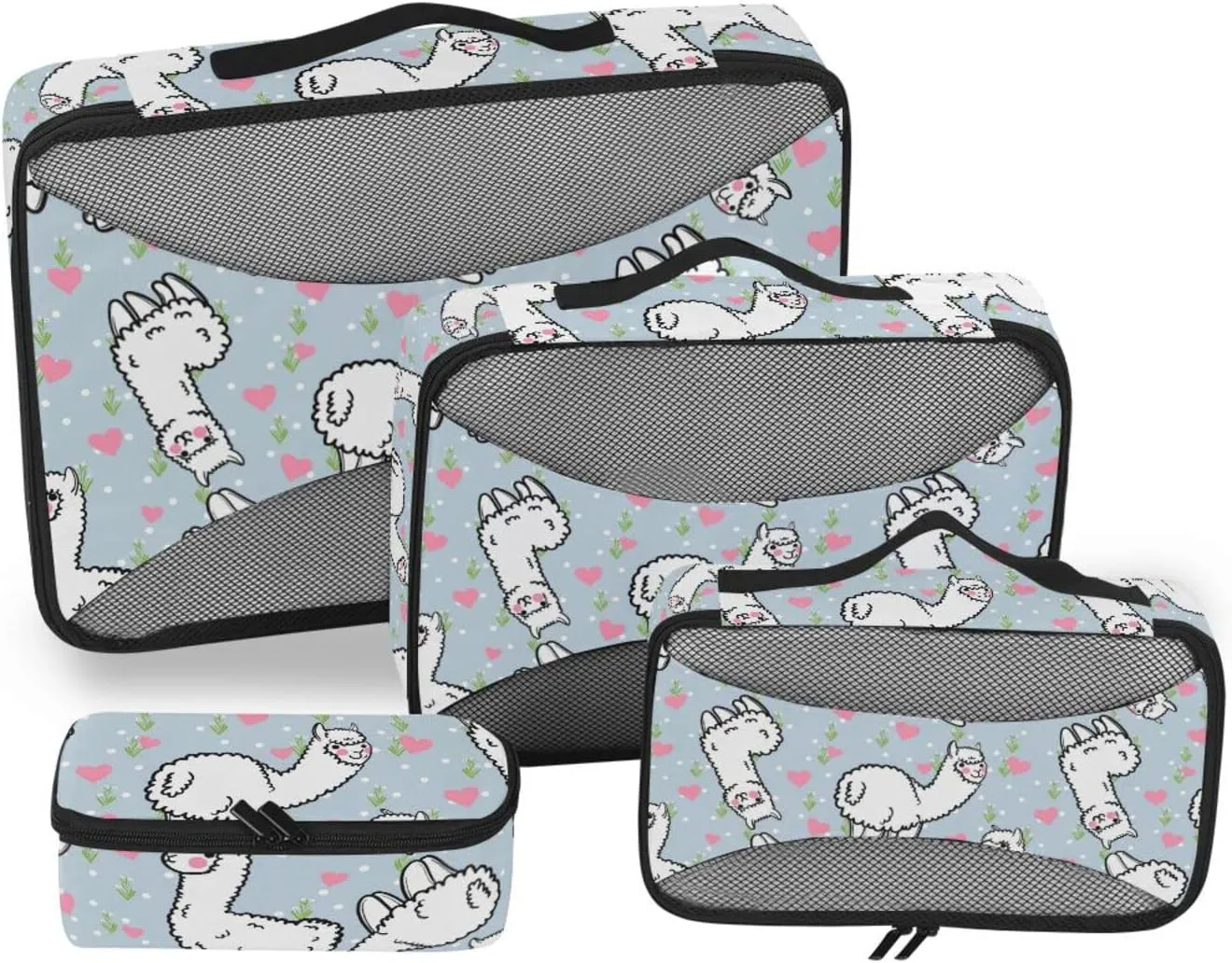 4 Pcs Travel Packing Cubes for Suitcases White Alpaca Hearts Travel Packing Cubes Visible Luggage Cubes Organizers Suitcase Organizer Bags Set