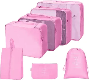7 Set Packing Cubes for Suitcases,Travel Cubes Packing Luggage Organizers Accessories Bag,Large Lightweight Waterproof Storage Bag,Travel Gear with Toiletries Cosmetic Clothes Shoe Bag (Pink)