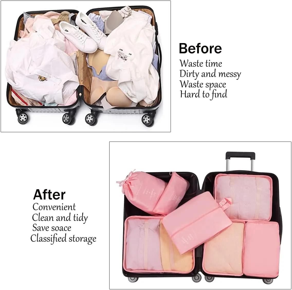7 Set Packing Cubes for Suitcases,Travel Cubes Packing Luggage Organizers Accessories Bag,Large Lightweight Waterproof Storage Bag,Travel Gear with Toiletries Cosmetic Clothes Shoe Bag (Pink)