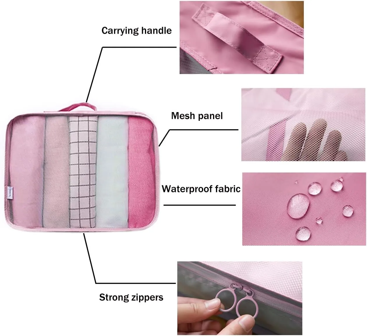 7 Set Packing Cubes for Suitcases,Travel Cubes Packing Luggage Organizers Accessories Bag,Large Lightweight Waterproof Storage Bag,Travel Gear with Toiletries Cosmetic Clothes Shoe Bag (Pink)