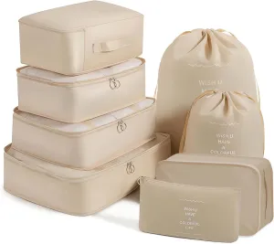 8 Set Packing Cubes for Suitcases,Atiyoo Travel Essentials for Carry on,Luggage Organizer Bags,Travel Shoe Bag,Clothing Underwear Bag,Luggage Organizer Bags Set for Travel Accessories,Cream