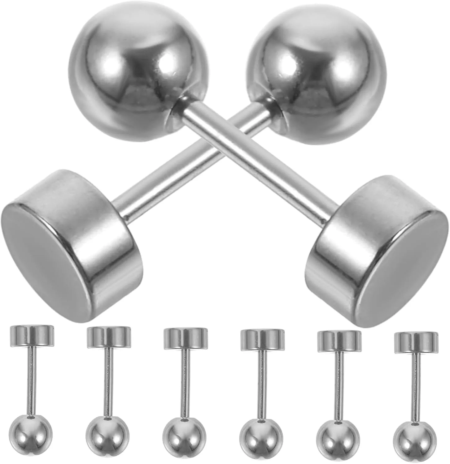 8pcs Women's Minimalist Ball Back Earrings Silver Stud Earrings for Women