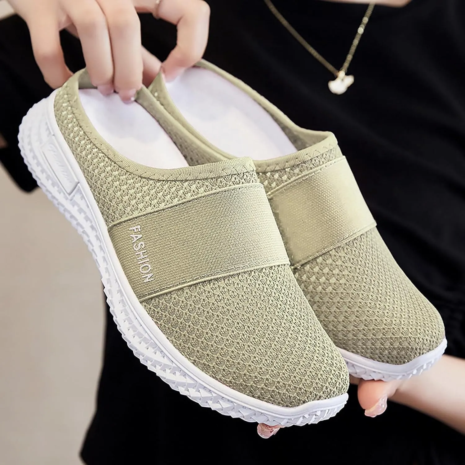 Air-Cushion Slip-On Walking Shoes Summer Orthopedic Diabetic Mules Fashion Breathable Mesh Non-Slip Outdoor Walking Sneakers Slippers