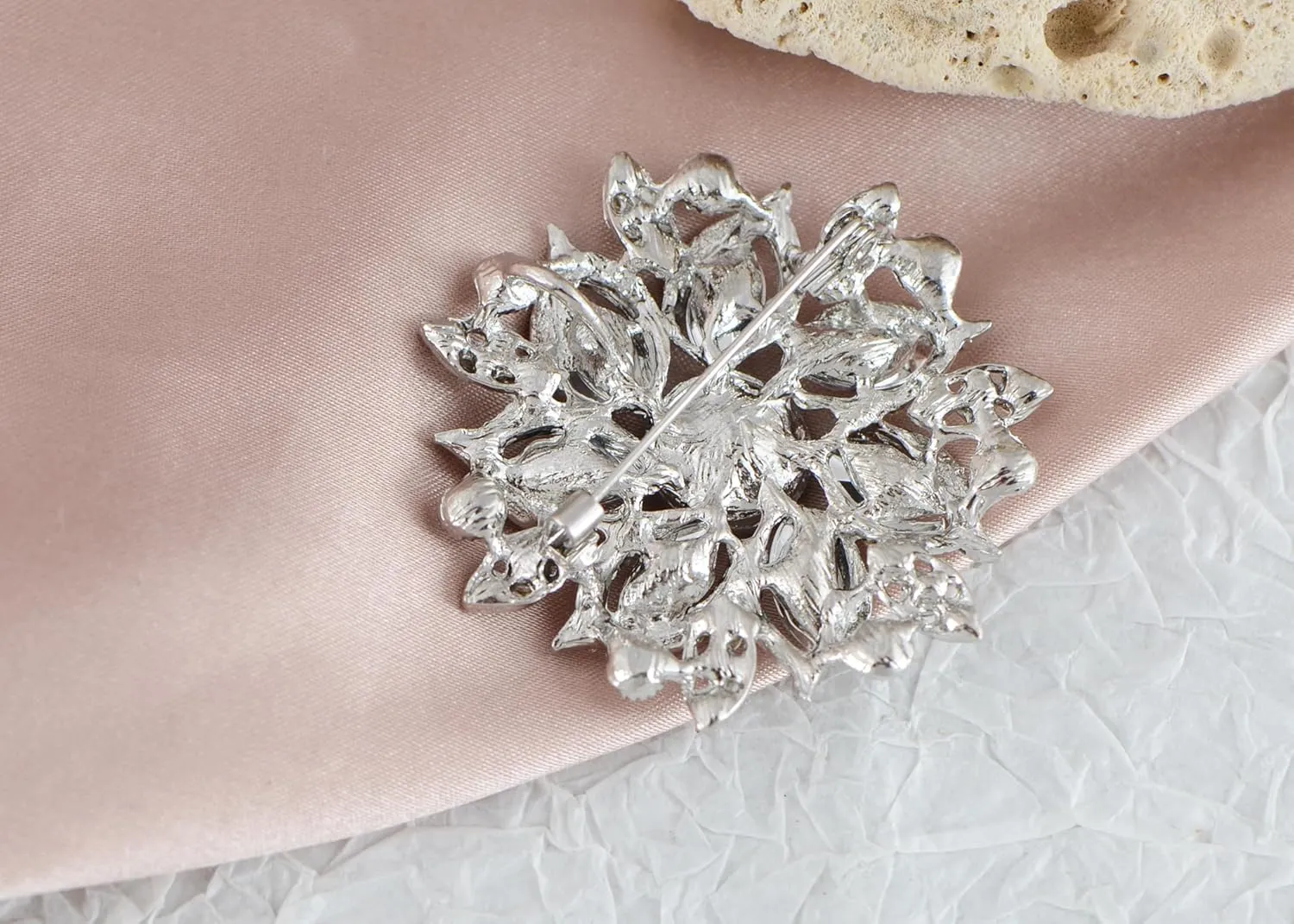Alilang Crystal Rhinestone Bridal Flower Wreath Brooch Pin Necklace for Weddings Christmas