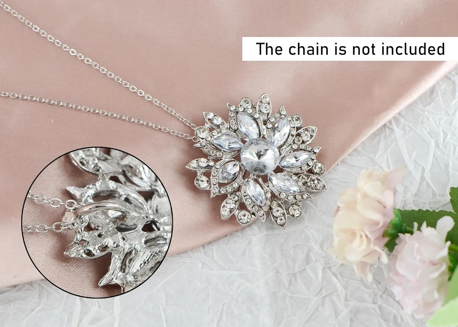 Alilang Crystal Rhinestone Bridal Flower Wreath Brooch Pin Necklace for Weddings Christmas