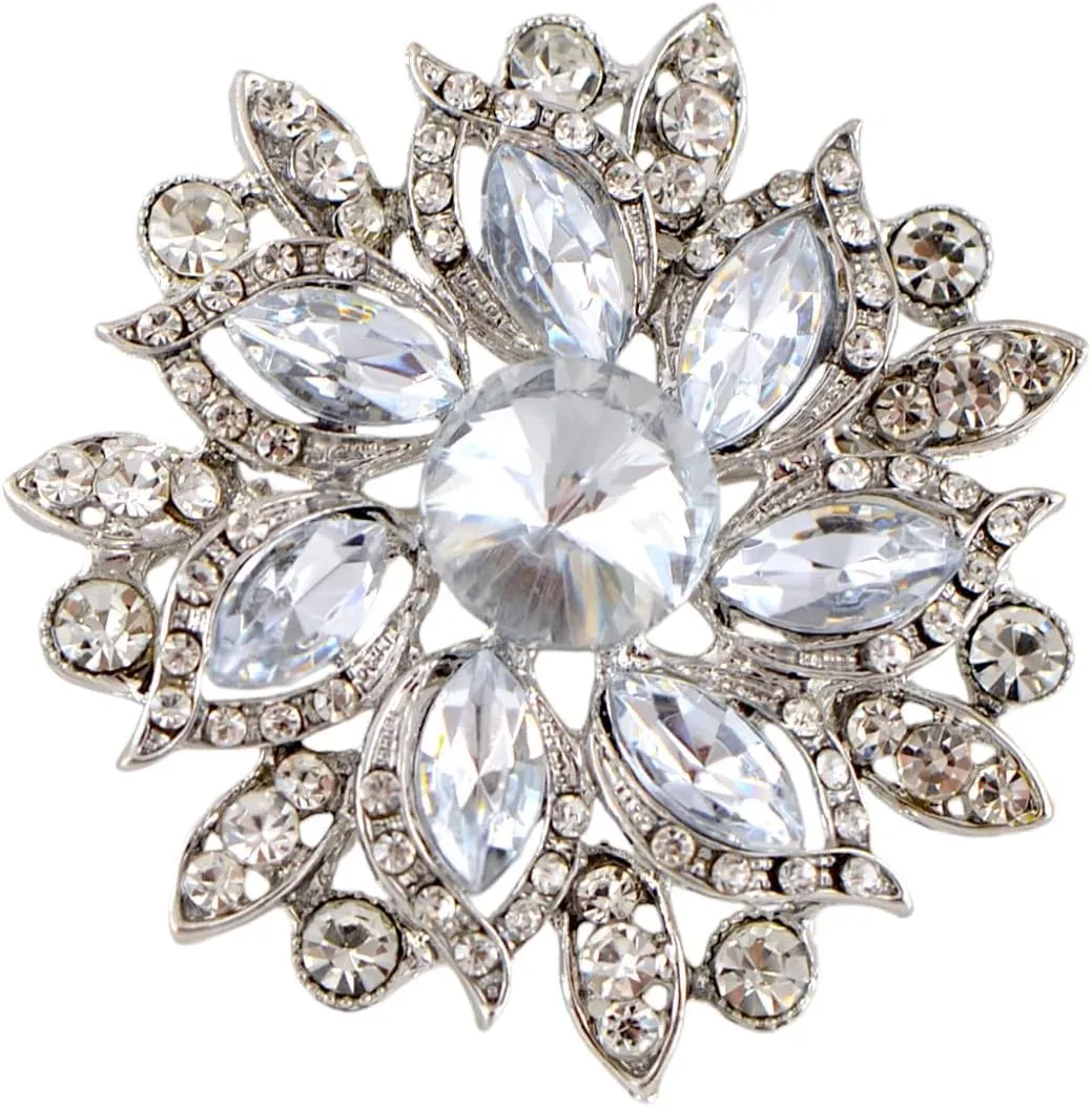Alilang Crystal Rhinestone Bridal Flower Wreath Brooch Pin Necklace for Weddings Christmas