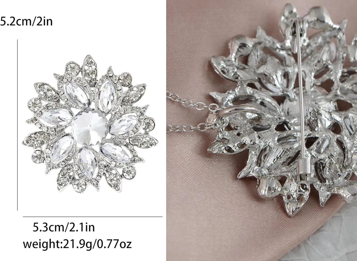 Alilang Crystal Rhinestone Bridal Flower Wreath Brooch Pin Necklace for Weddings Christmas