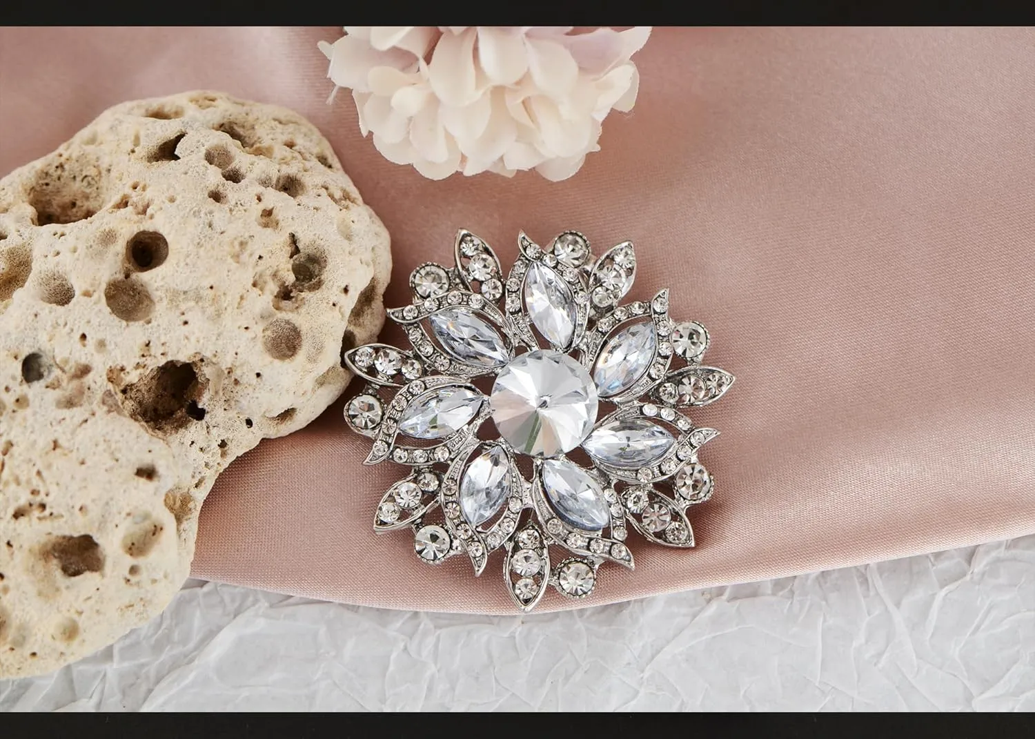 Alilang Crystal Rhinestone Bridal Flower Wreath Brooch Pin Necklace for Weddings Christmas