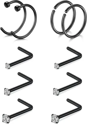 Anicina 18g 20g 22g Nose Rings Studs for Women Mens Nose Rings Hoops Surgical Steel Real Stud Nose Rings L Shaped Corkscrew Bone Nose Piercing Stud Jewelry Hypoallergenic 1.5mm 2mm 2.5mm 3mm