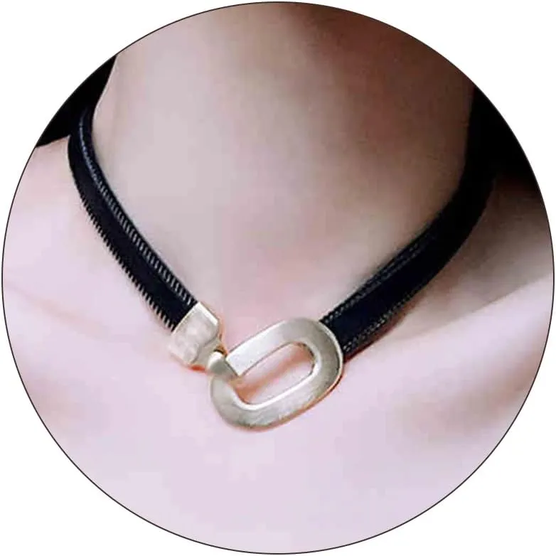 Aonklot Black Leather Choker Necklace PU Leather Choker Collar Necklace Goth Punk Style Statement Jewelry Gift for Women