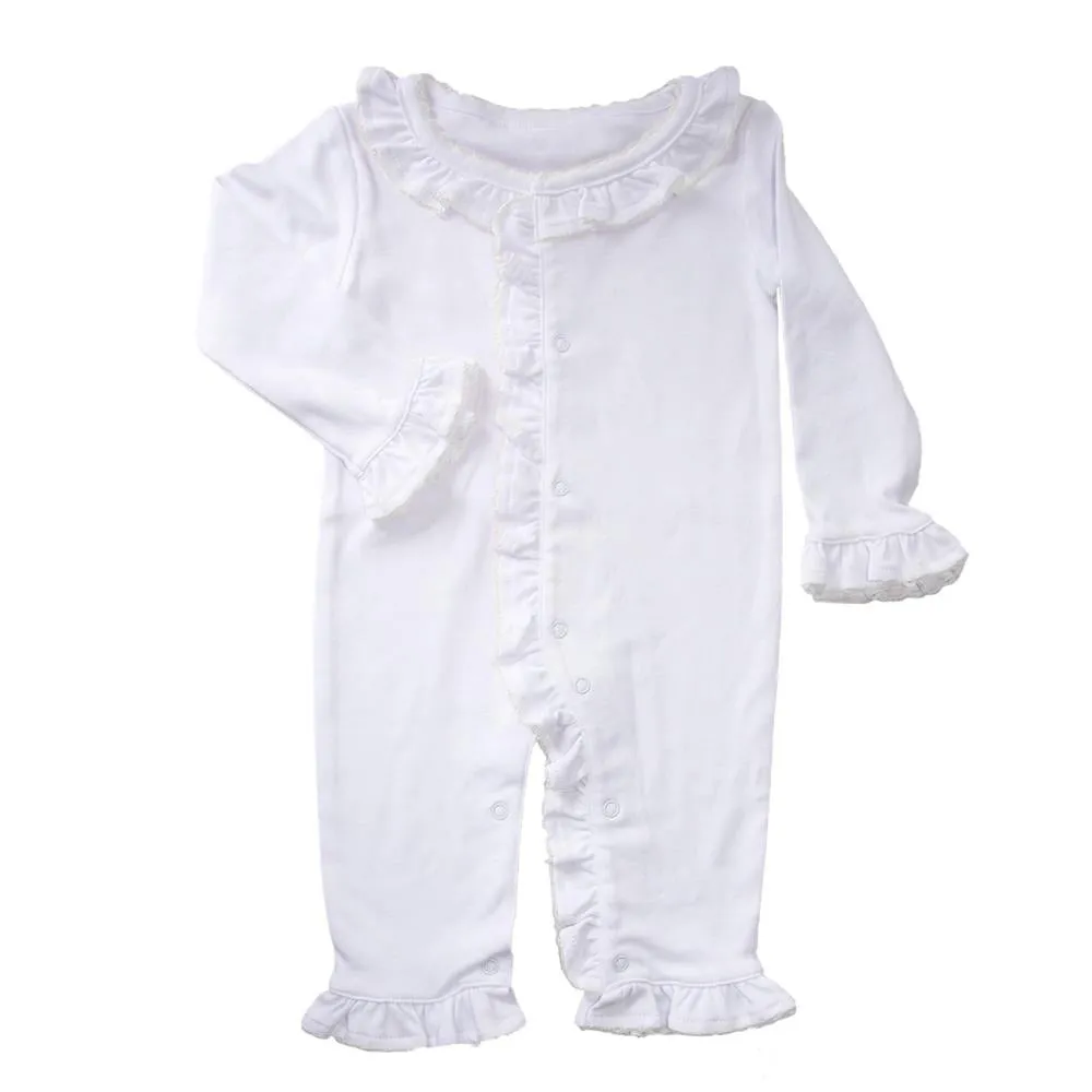 Baby Romper, White Ruffle Trim