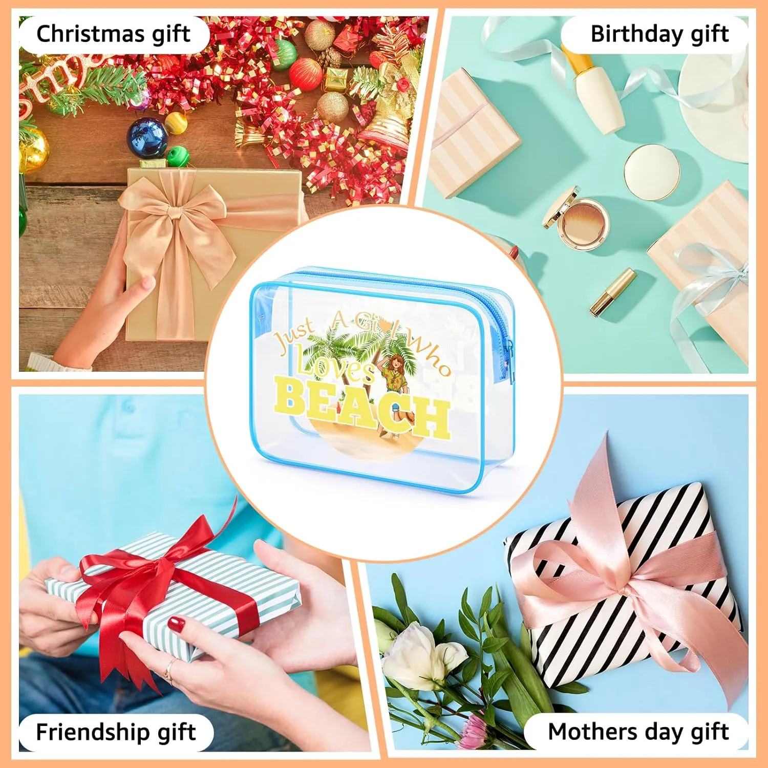 Beach Themed Gifts Clear Makeup Bag Beach Lover Gift for Women Friends Beach Gift Ideas Summer Beach Gift Cosmetic Bag Christmas Birthday Gift for Daughter Sister Graduation Gift Toiletry Bag