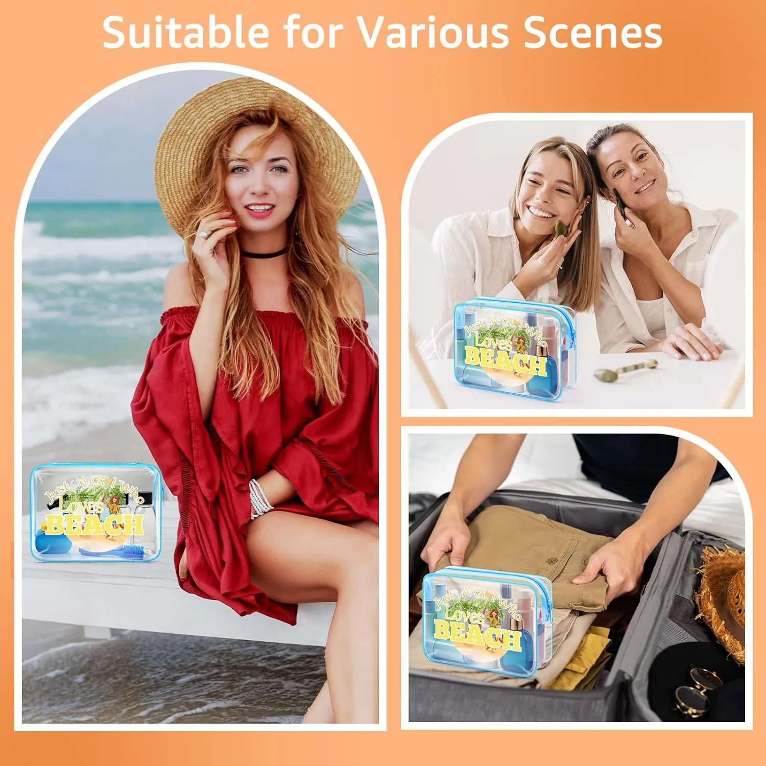 Beach Themed Gifts Clear Makeup Bag Beach Lover Gift for Women Friends Beach Gift Ideas Summer Beach Gift Cosmetic Bag Christmas Birthday Gift for Daughter Sister Graduation Gift Toiletry Bag