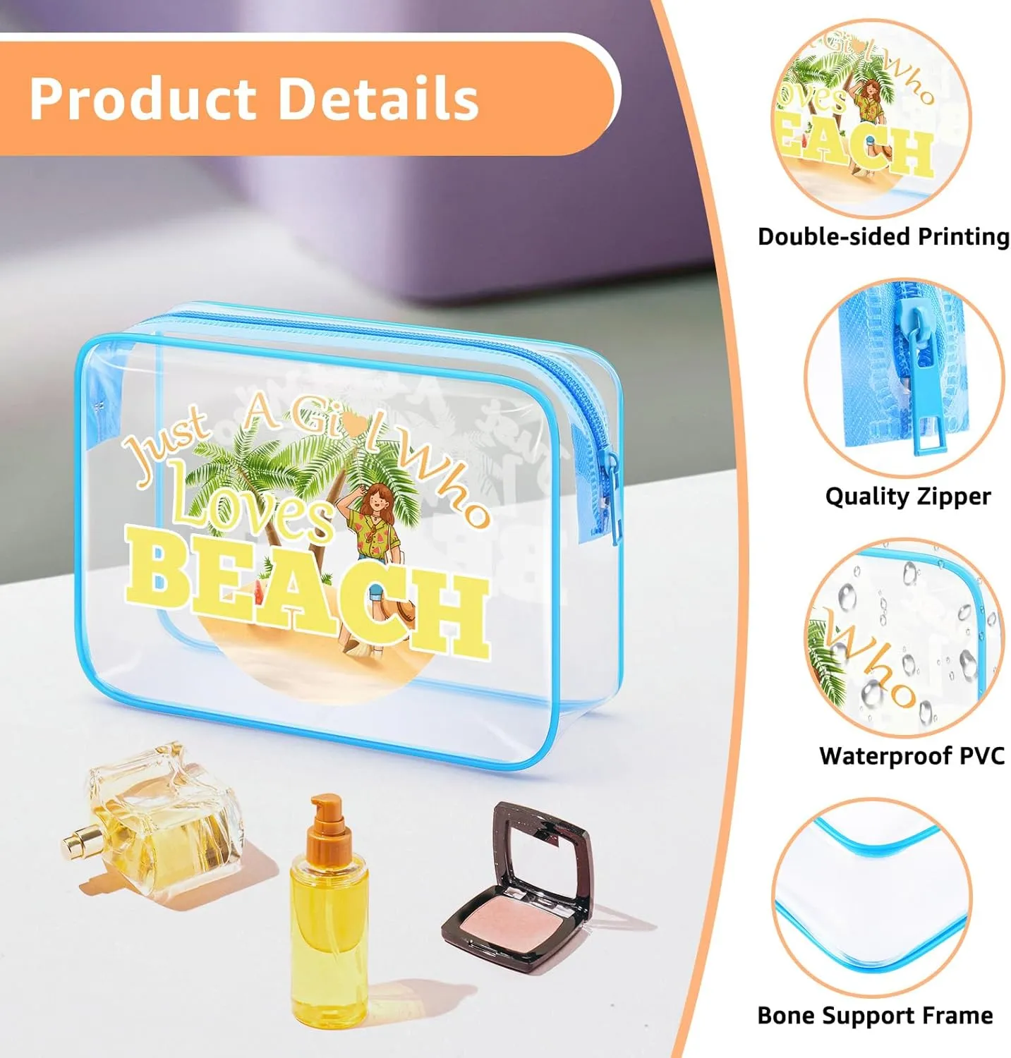 Beach Themed Gifts Clear Makeup Bag Beach Lover Gift for Women Friends Beach Gift Ideas Summer Beach Gift Cosmetic Bag Christmas Birthday Gift for Daughter Sister Graduation Gift Toiletry Bag