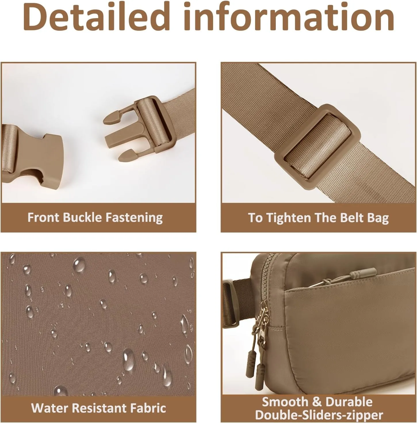 Belt Bag for Women Crossbody Fanny Pack Water Resistant Waist Bags Adjustable Strap for Outdoor Running Travel Workout Brown
