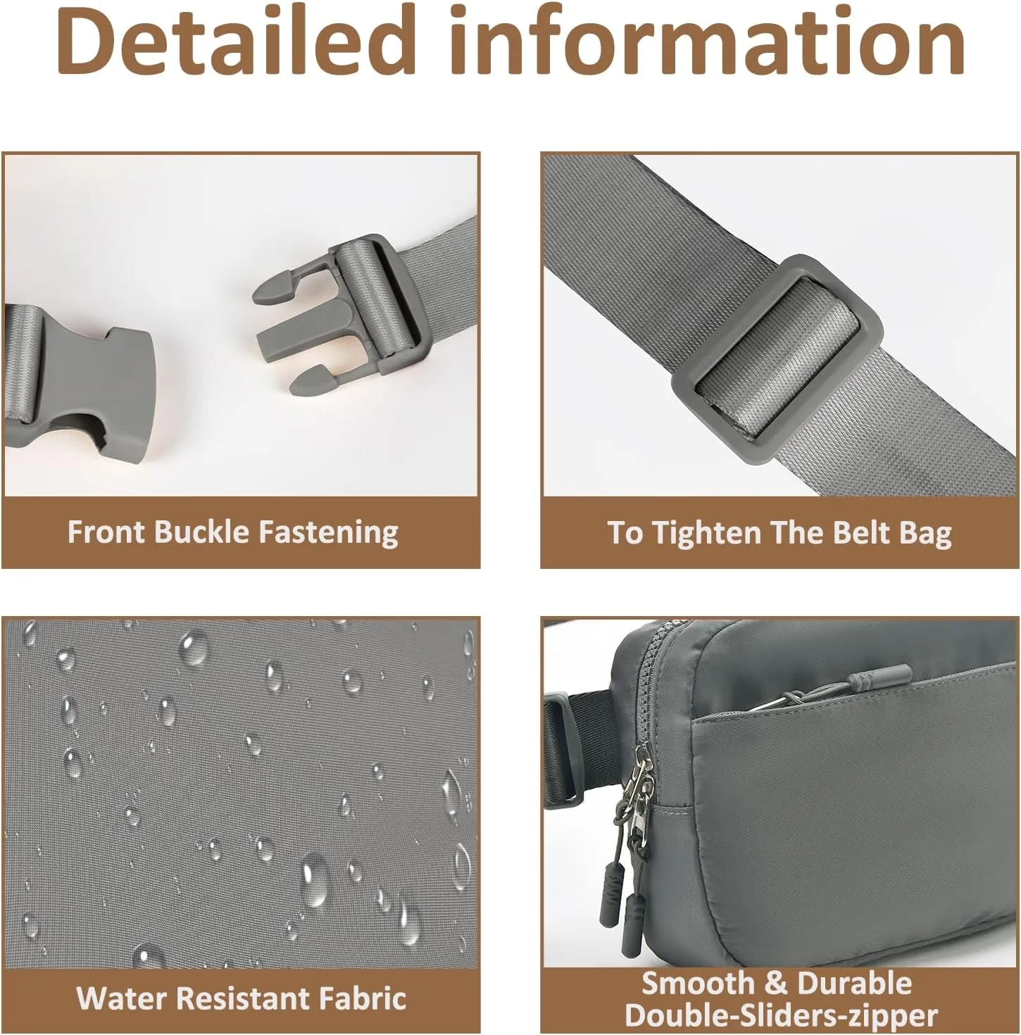 Belt Bag for Women Crossbody Fanny Pack Water Resistant Waist Bags Adjustable Strap for Outdoor Running Travel Workout Grey
