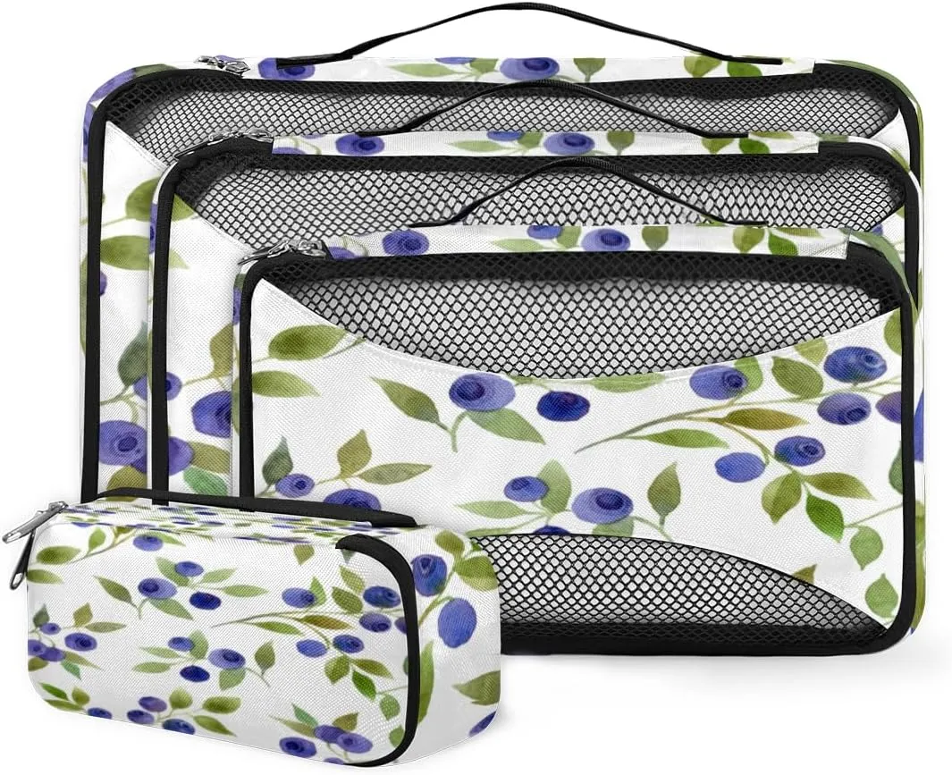 Berries 4 Piece Packing Travel Organizer Cubes Set Mesh Fabric Ventilate Design Lightweight Travel Accessories 4 Sizes (Extra Large, Large, Medium, Small)