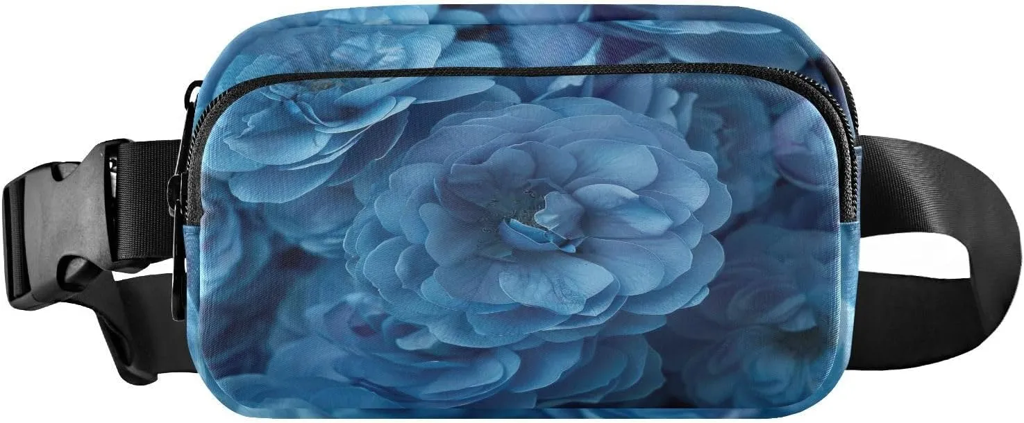 Blue Roses Fanny Packs for Women Men, Fashion Belt Bag Waterproof Waist Pack Crossbody Bags with Adjustable Strap for Workout Running Hiking