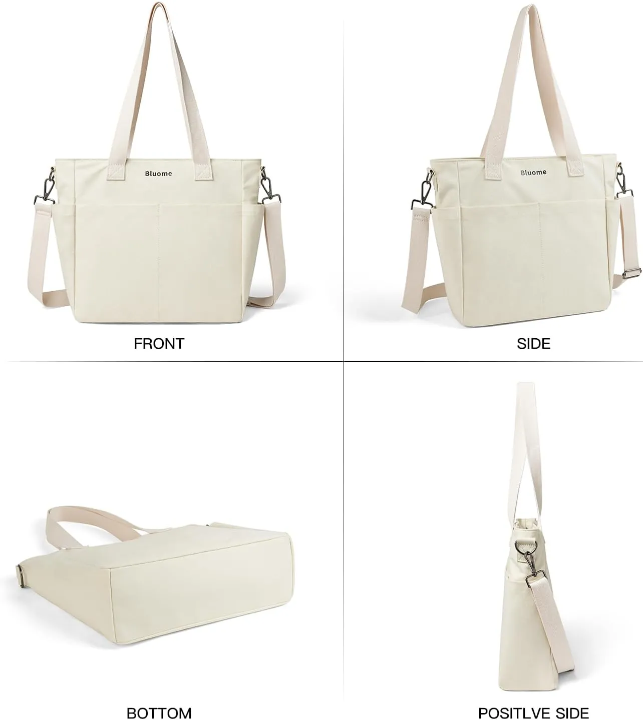 Bluome Tote Bag for Women Canvas Tote Bag With Zipper College Gym Tote Medium Travel Work Bags Hobo Handbag Crossbody